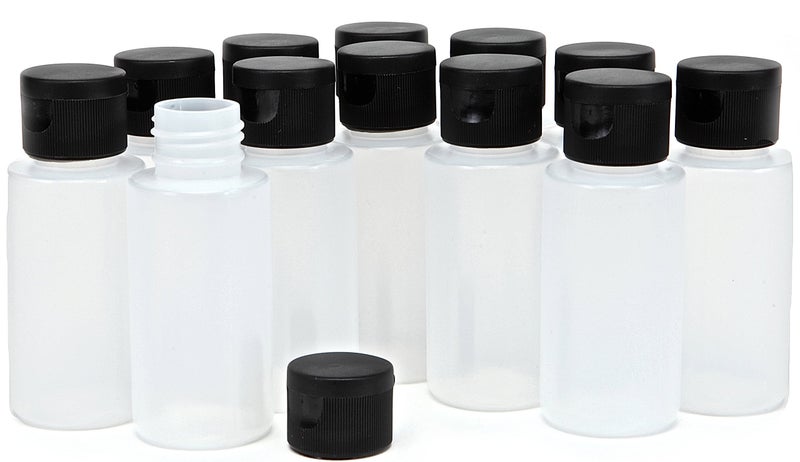 Vivaplex, 12, Clear, 2 oz, Plastic Squeeze Bottles, with Black Flip Top Caps - Image 1